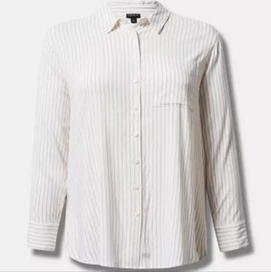 Torrid Cream And Mushroom Striped Drop Shoulder Button-Front Shirt